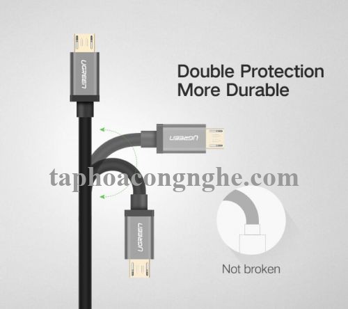 Ugreen 40347 0.5M màu Đen Cáp sạc truyền dữ liệu USB 2.0 sang 2 đầu MICRO USB cao cấp US196 30040347